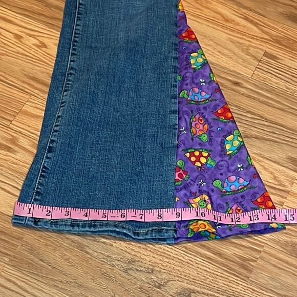 Levi’s Custom Flare Jeans, Turtles Hippie Pants, up cycled Levi’s 515, 6 medium - Picture 4 of 12